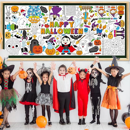 Halloween Giant Coloring Poster for Kids 30 x 72 Inch, Large Halloween Crafts Coloring Paper Tablecloth Banner for Kids, Halloween Color-in Activities Party Games Birthday Party Supplies Decorations