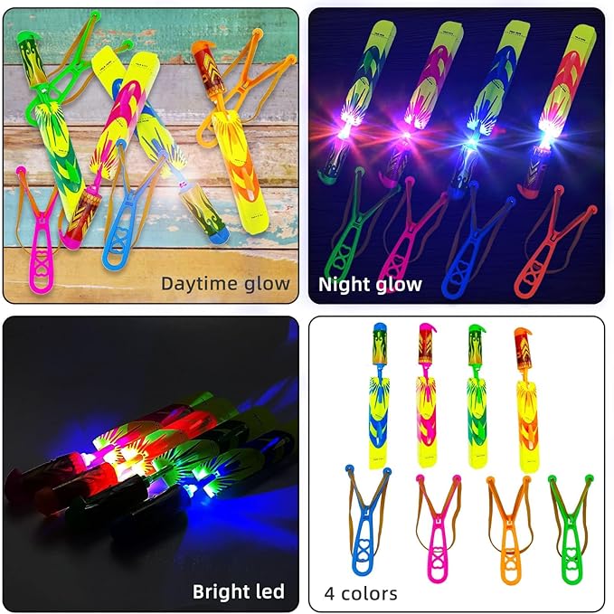 72 Pcs Slingshot Outdoor Toys,Glow in The Dark Party Supplies Toys Rocket with Launcher,Glow Sticks Easter Basket Stuffers Birthday Party Favors for Kids 4-8-12 Bulk Toys