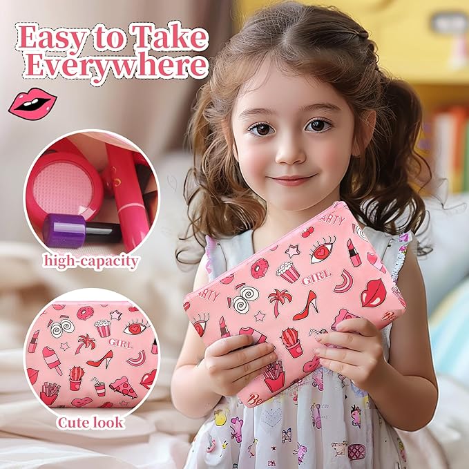 Woumserta Toddler Girls Toys Pretend Makeup Kits - Fake Makeup Set Toys for Kids 3 4 5 6 Year Old, Play Makeup Gift for Little Girls 3-5, Toddler Makeup Kit with Fake Makeup Toy Birthday Gift (Red)