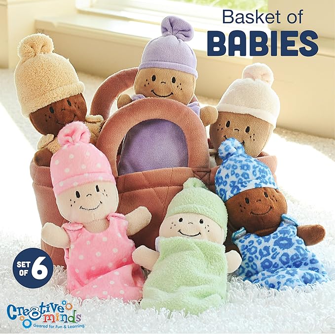 Creative Minds Basket of Babies Soft Baby Dolls, Sensory Toys, Multicultural, Diversity, Inclusion and Social Emotional Learning, Baby Toys for All Ages, Set of 6 Plush Dolls, Multicolor