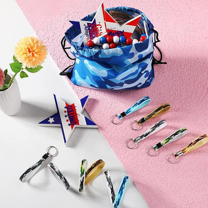 36 Pcs Tie Dye Camouflage Party Kit Camo Drawstring Bag Bulk Camouflage Military Rubber Keychain Silicone Camo Bracelet for Adult Kid Travel Paintball Camping Birthday Party Supplies (Classic Camo)