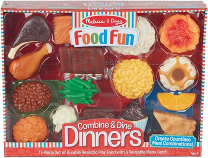 Melissa & Doug Food Fun Combine & Dine Dinners - Red - Realistic Play Food For Kids Kitchen, Pretend Play Food Set For Kids Ages 3+