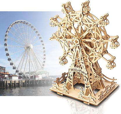 auryee Solar 3D Wooden Puzzle Ferris Wheel DIY Model Kit Craft Sets Educational Wood Mechanical Building Toys for Adult Men Kids Age 8 10 12 14＋