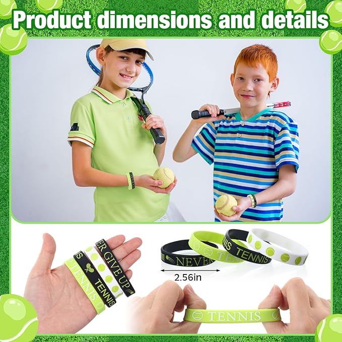 48 Pcs Tennis Party Favors for Kids Include 12 Tennis Drawstring Bags, 12 Tennis Keychain, 12 Silicone Tennis Bracelets, 12 Mini Stress Ball for Sports Birthday Supplies Decorations