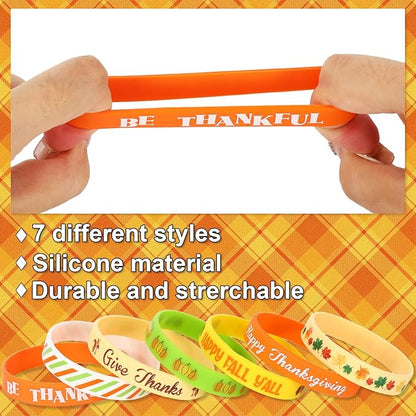 AnyDesign 35Pcs Thanksgiving Fall Rubber Bracelet Party Favors Colorful Waterproof Silicone Wristband Autumn Pattern Silicone Bracelets for Thanksgiving Fall Harvest Party Supplies Goodie Bag Filler
