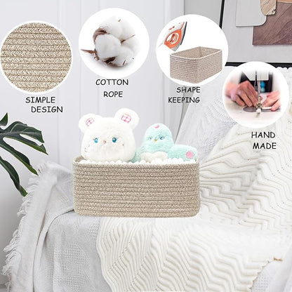 COMFY-HOMI 11.5"x7.5"x4.7" Storage Baskets for Organizing | Cotton Rope Woven Basket | Toy Storage Bin Box | Basket for Shelves, Closet Organizer Bin, Decorative Closet Shelf, 3 Pack, all brown