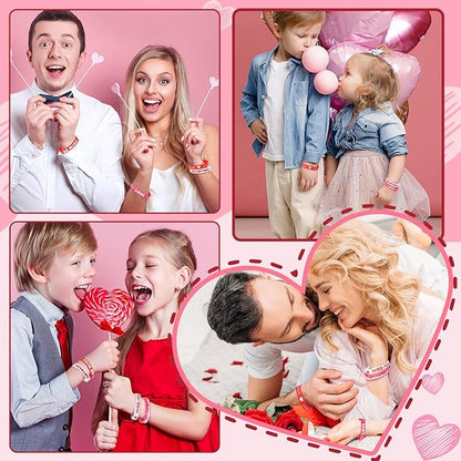48pcs Valentine's Day Silicone Wristband Happy Valentine's Day Party Favors Pink Red Love Heart Rubber Bracelets Adults Valentine's Day gifts for Kids Classroom Festival Prizes, 6 Designs
