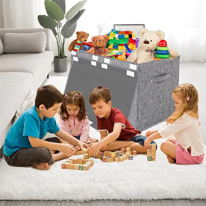 VERONLY Collapsible Toy Storage Bin with Lid, 82L Large Capacity - Gray Neutral Space-Saving Organizer for Playroom, Bedroom & Nursery, Foldable Design
