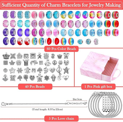 Mckanti 150 Pieces Charm Bracelet Making Kit for Girls, Charm Bracelets Jewelry Making Kit with Beads Bracelets Charms Necklace DIY Crafts Gifts Set for Teen Girls Kids Age 8-12