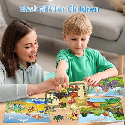 Puzzles for Kids Ages 3-5 4-6, 24 Pieces Dinosaur Wooden Jigsaw Puzzles for Toddlers Ages 3 4 5 6 Year Olds Educational Learning Toys Children Puzzles for Kids Boys and Girls
