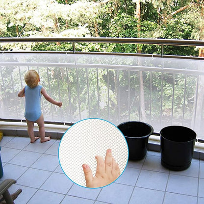 Child Safety Net - 10ft L x 2.5ft H, Balcony, Patios and Railing Stairs Netting, Safe Rail Net for Kids/Pet/Toy, Sturdy Mesh Fabric Material (White)