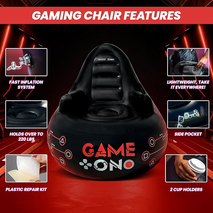 Huge Inflatable Gaming Chairs for Adults, Kids & Teens of All Ages - with Cup Holders & Side Pocket - Premium Game Chair for Gaming Room Décor, Video Gaming, and Comfortable Seating