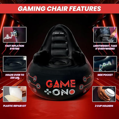 Huge Inflatable Gaming Chairs for Adults, Kids & Teens of All Ages - with Cup Holders & Side Pocket - Premium Game Chair for Gaming Room Décor, Video Gaming, and Comfortable Seating