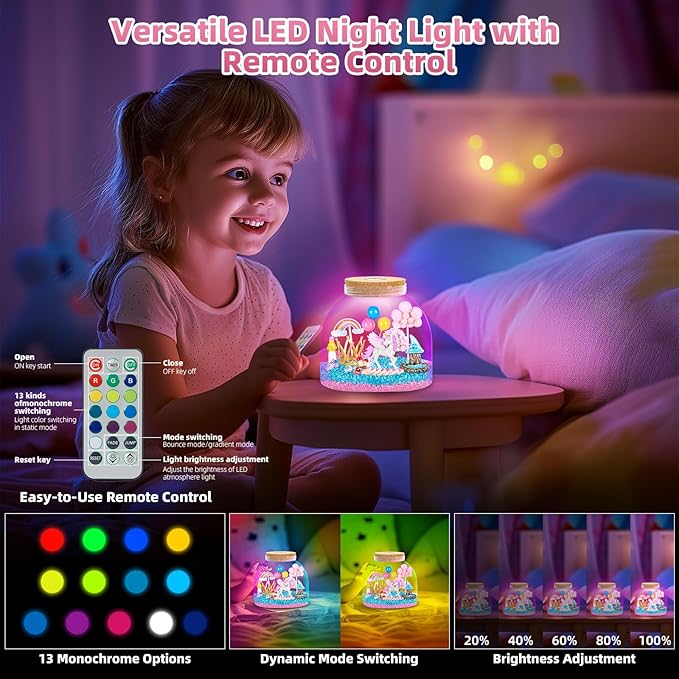 Unicorn Light Up Terrarium Kit for Kids - Create a Fantasy Unicorn World | Unicorn Toys for Girls, Science Kits, Arts and Crafts for Kids, Girls Toys Ages 4+, Kids Gifts