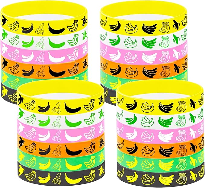 24PCS Banana Rubber Bracelets Silicones Wristbands Fruit Party Themed Birthday Baby Party Favors Supplies Decorations