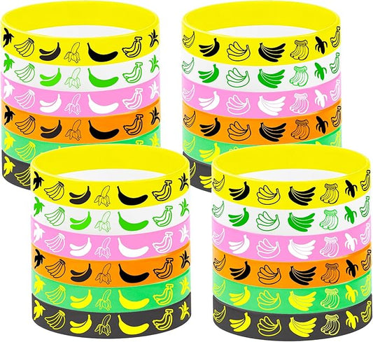 24PCS Banana Rubber Bracelets Silicones Wristbands Fruit Party Themed Birthday Baby Party Favors Supplies Decorations