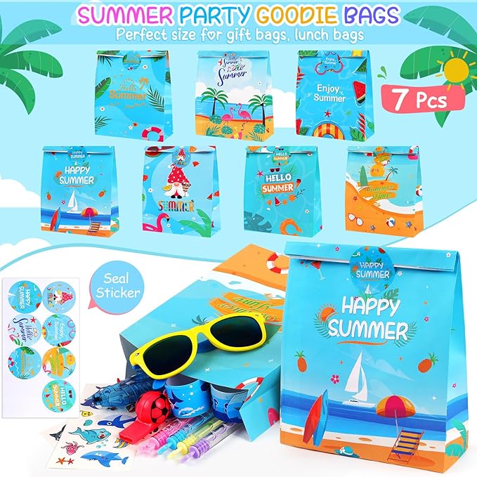 Pool Party Favors Beach Party Favors, 56 PCS Goodie Bag Stuffers Summer Beach Toys, Beach Balls Kids Sunglasses Bubble Wands Water Guns Slap Bracelets Whistles Tattoo, Pool Toys for Kids Ages 4-8-12