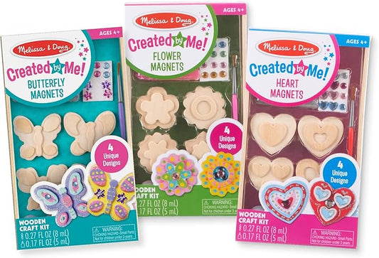 Melissa & Doug Created By Me! Paint & Decorate Your Own Wooden Magnets Craft Kit – Butterflies, Hearts, Flowers - Kids Craft Kits, Great Activity For Rainy Days And Party Favors, Ages 4+