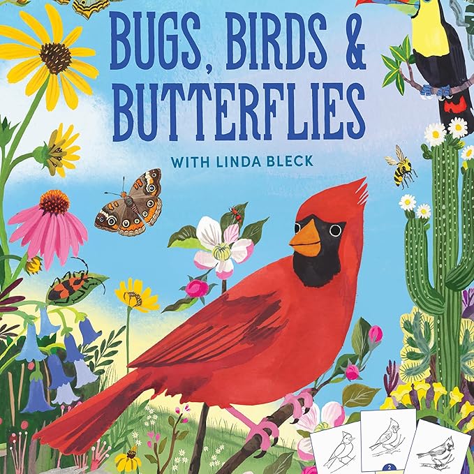 eeBoo: Learn to Draw - Bugs, Birds & Butterflies - 32 Page Activity Book & 50 Stickers Set, Fun Nature-Themed Step-by-Step Drawing & Coloring, Kids 5+