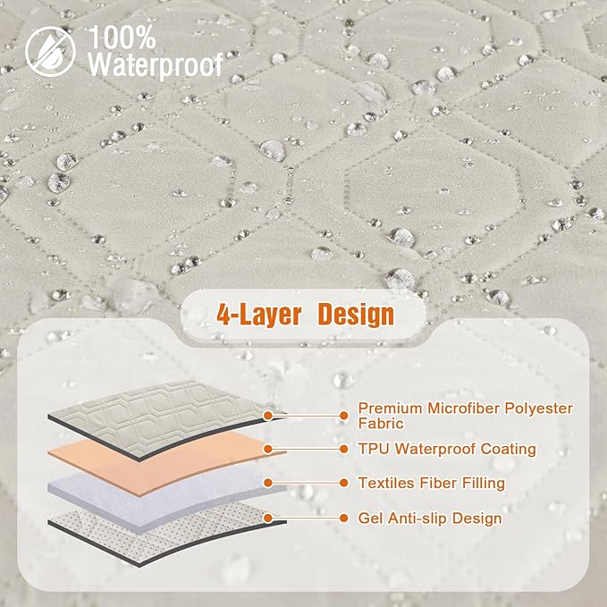 VANSOFY 100% Waterproof Recliner Chair Covers, Recliner Cover Non-Slip Dog Chair Cover Furniture Protector Washable Slipcover with Pocket, Elastic Straps for Pets, Dogs(Beige, 28")