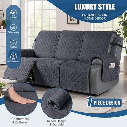 TAOCOCO 100% Waterproof Recliner Covers, Recliner Sofa Covers with Leg Straps, Reversible Recliner Couch Cover for Reclining Chair, Washable Couch Protector for Pets Kids(3 Seater, Charcoal Gray)