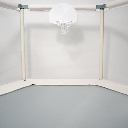 Kids Trampoline, Aesthetic Indoor and Outdoor Toddler Trampoline with Safety Net, Basketball Hoop, 220lb Capacity, Ultra Safe No-Gap Design, Gifts for Boys & Girls