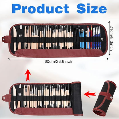 43 Pcs Pottery Tools for Sculpting Double Sided Ceramic Clay Carving Tool Set with Carrying Case Bag Polymer Clay Tools Kit for Trimming, Beginners, Pros, Adults, Supplies
