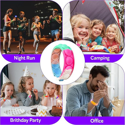 32 PCS Bracelets Glow in The Dark Pop it Fidget Toy, Rainbow Party Favors, Stress Relief Wristband Set, Push Bubbles Sensory Autistic Pack Kids Ages 5 8 12 Adult Student Gift