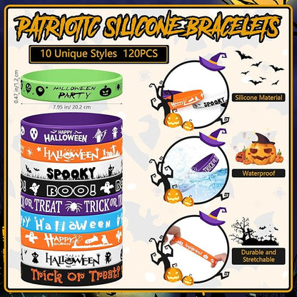 Wettarn 240 Pcs Halloween Party Favors Halloween Slap Bracelets for Kids Rubber Wristbands Bulk Silicone Bracelets Assorted Halloween Party Supplies for Boys Girls Prize Gifts Treat Filler (Halloween)