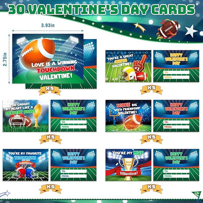 Valentines Day Gifts for Kids, 30 Pack Mini Sports Soccer Football Stress Ball with Valentines Day Cards for Kid Classroom Exchange, School Toddler Party Favor, Class Boy Girl Valentine Day Gift