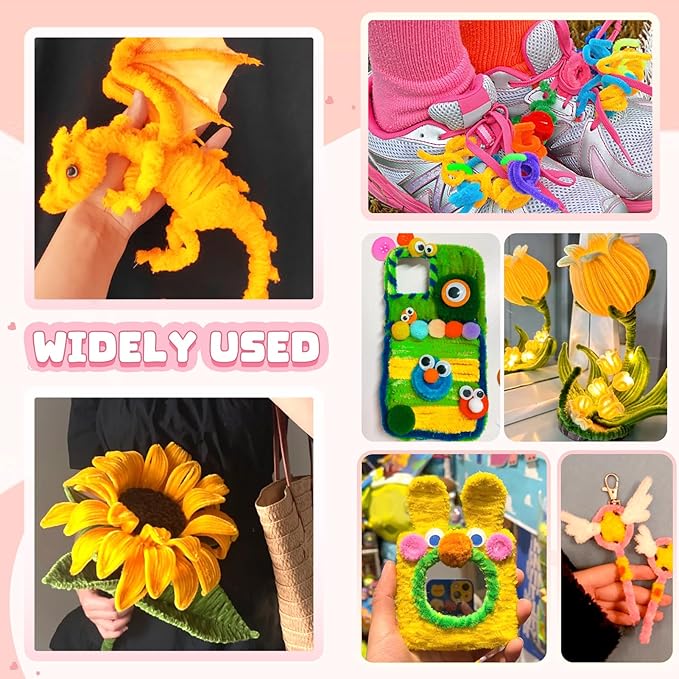 TOAOB 100pcs Pipe Cleaners Crafts Supplies Golden Yellow Pipe Cleaners Chenille Stems 6mm x 12 Inch Fuzzy Pipe Cleaners for DIY Art Crafts Decorations
