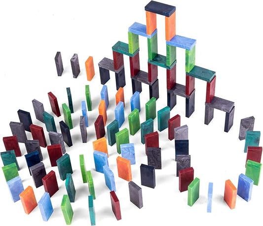 Bulk Dominoes Plastic Bulk 100pcs | Dominoes Set, STEM STEAM Small Toys, Family Games for Kids, Kids Toys and Games (Storm Mix)