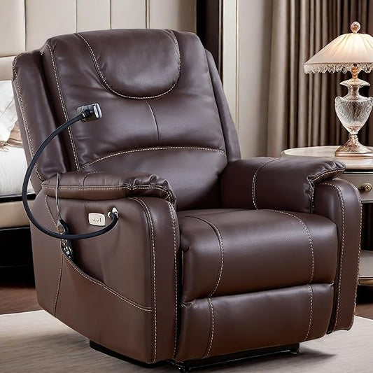 Recliner Chairs for Adults, Power Lift Recliner Chair with Heating and Phone Holder, Zero Gravity Massage Chair, Chair with Side Pockets and USB Charge Ports, for Living Room,Brown
