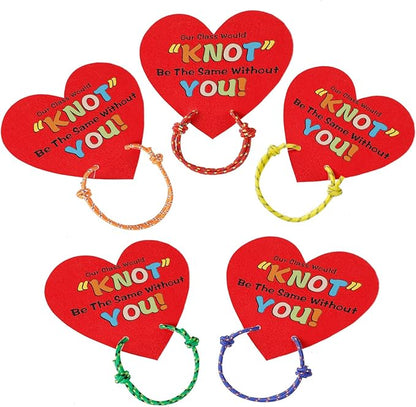 50 Pieces Valentines Knot Bracelets with Cards Kids Nylon Bracelet with Greeting Card Wishes Woven Friendship Bracelets for Valentine's Day Party Favor Supplies