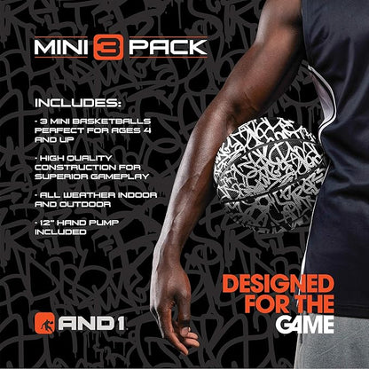 AND1 Mini Basketball 3 Pack Set for Kids (Deflated w/Pump Included): - Size 3 7-Inch Premium Youth Size Basketballs, Easy to Grip