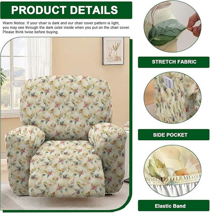 CRFATOP Printed Recliner Slipcover Stretch Reclining Chair Covers 4 Pieces Non Slip Recliner Sofa Slipcovers with Pocket Fitted Sofa Couch Cover Lazy Boy Chair Cover for Pet Kid Living Room,06