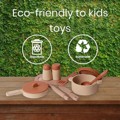 Food-Grade Silicone Kid Play Kitchen Accessories – 9Pcs Kids Toy Kitchen Accessories Set with Play Pots and Pans – Sets for Kids Kitchen Pretend Play – Pretend Play Kitchen Toy Set for Cooking