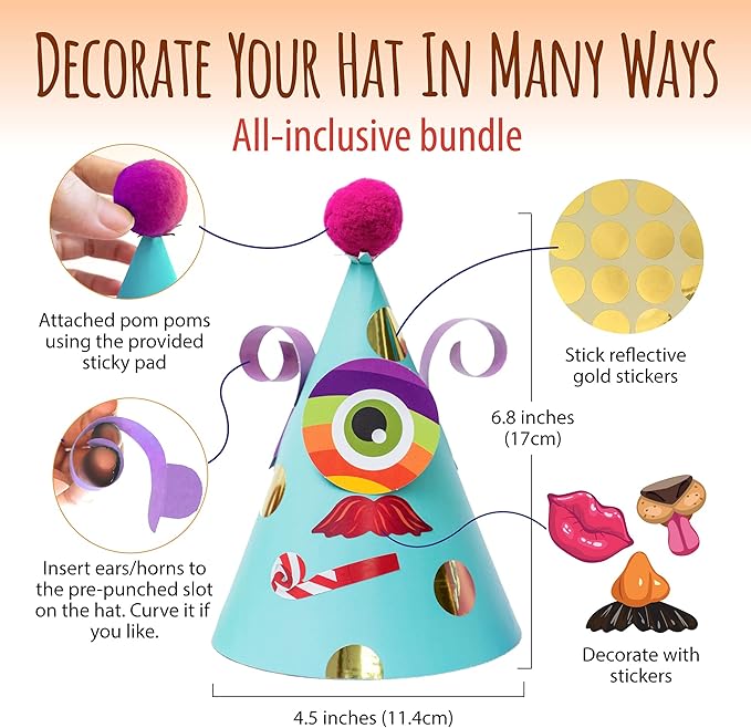 Glittery Garden Party Hats for Kids Art & Craft. Fun Birthday Activity Kit with Stickers. Animal Theme Party Favor, Game Supplies. Christmas, Thanksgiving, Easter Decoration