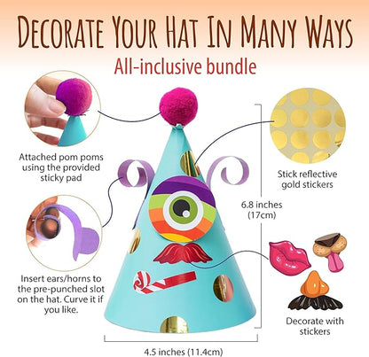 Glittery Garden Party Hats for Kids Art & Craft. Fun Birthday Activity Kit with Stickers. Animal Theme Party Favor, Game Supplies. Christmas, Thanksgiving, Easter Decoration
