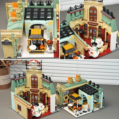 Enjbrick Parisian Garden Hotel & City Kitchen Building Set, 2376Pcs Modular House Architecture Kit Compatible with Lego, French Bistro Gourmet Chef Model, Romantic Street View Gift for Adults