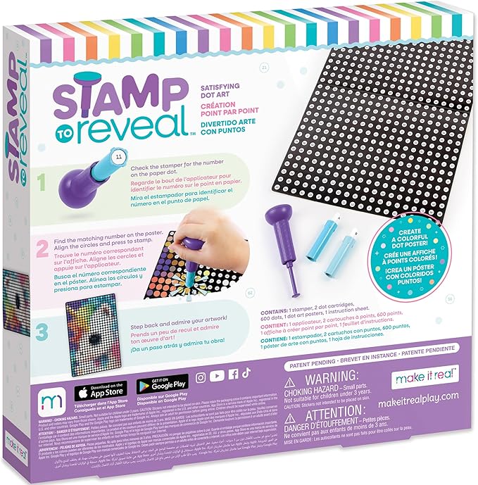 Make It Real: Stamp to Reveal Single - Unicorn - 605pcs - DIY Dot Poster Character, 11 x 16.5, Craft Kit, Artwork Activity, Girls & Kids Ages 6+