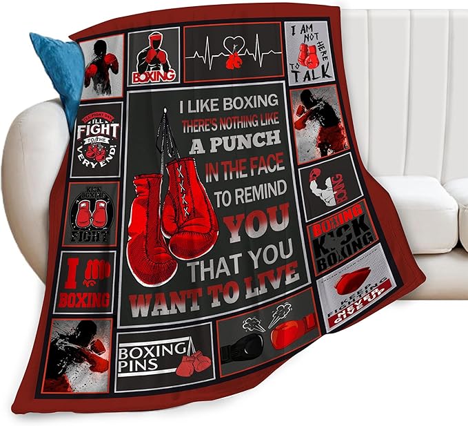 Boxing Throw Blanket Sports Theme Boxing Blanket Gifts for Boys Adult Men Boxing Gloves Pattern Bed Blanket Sports Games Room Decor Fighting Competition Pugilism Flannel Blanket for Couch 60"X80"