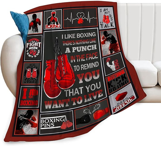Boxing Throw Blanket Sports Theme Boxing Blanket Gifts for Boys Adult Men Boxing Gloves Pattern Bed Blanket Sports Games Room Decor Fighting Competition Pugilism Flannel Blanket for Couch 60"X80"