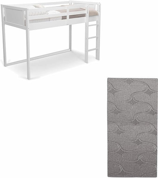 Delta Children Twin Loft Bed with Guardrail and Ladder, White Snooze 6 inch Memory Foam Twin Mattress (Bundle)