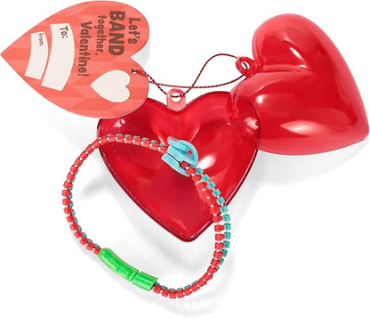 JOYIN 28 Pcs Valentines Day Pre Filled Hearts with Cards Filled with Zipper Bracelets for Kids Classroom Exchange, Cute Toys for Valentine Party Favors, Gift Exchange, Game Prizes