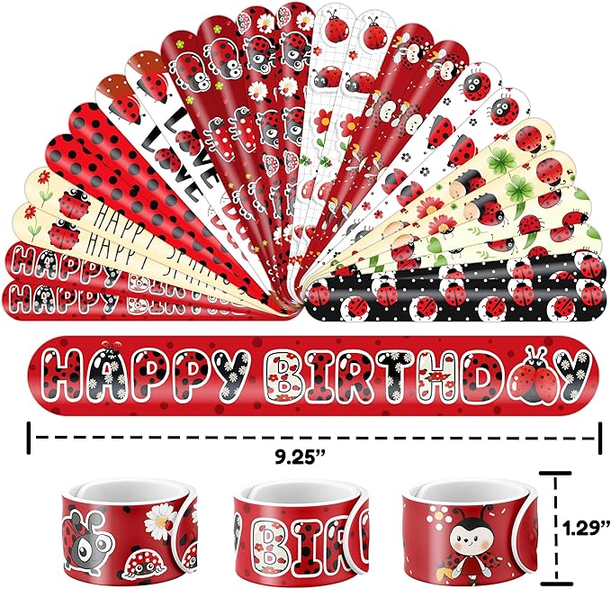 48 PCS Ladybug Party Favors 24PCS Tattoos Sticker 24PCS Slap Bracelets Wristbands Perfect for Themed Birthday Baby Showers or Classroom Rewards Ideal Decor and Gifts for Girls and Boys