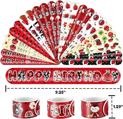 48 PCS Ladybug Party Favors 24PCS Tattoos Sticker 24PCS Slap Bracelets Wristbands Perfect for Themed Birthday Baby Showers or Classroom Rewards Ideal Decor and Gifts for Girls and Boys