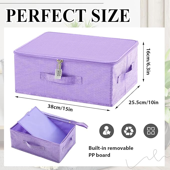 Briwooody Discreet Lockable Toy Bag Storage Organizer Toy Bag Storage Bins Case with Zipper Lid for Women and Men Clothes Container(Purple,15 x 10 x 6.3 Inch)