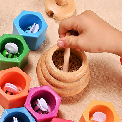 Sorting Stacking Wooden Toys for Toddlers, Bee Hive Toy, Montessori Sensory Bin Tools Toys for 3 4 5 Years Old, Fine Motor Skill Toys Early Learning Preschool Educational Gift for Kids