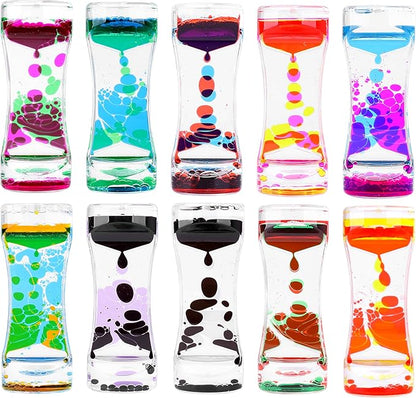 Oneshow Liquid Motion Bubbler Colorful Oil and Water Sensory Toys Hourglass Bubbler Timer Activity Fidget Toy for Kids and Teenager Calm Stress Relief Desk Toys for Office for Adults Gifts (10 Pack)